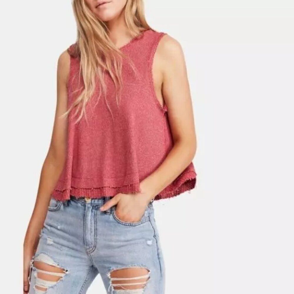 🌹 FREE PEOPLE 🌹  'New Love' Raw Edge Cropped Tank Top - [XS, Red]